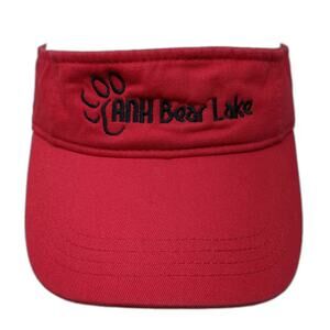 Red Black Visor One Size Strapback Adjustable Embroidered Paw Bear Lake Hat
